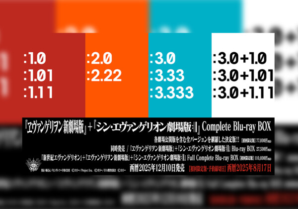 『EVANGELION』シリーズ30周年を記念して『ヱヴァンゲリヲン新劇場版 』『シン・エヴァンゲリオン劇場版 』を収録したBlu-ray BOXの発売が決定/15秒SPOT映像公開、法人別オリジナル特典情報解禁